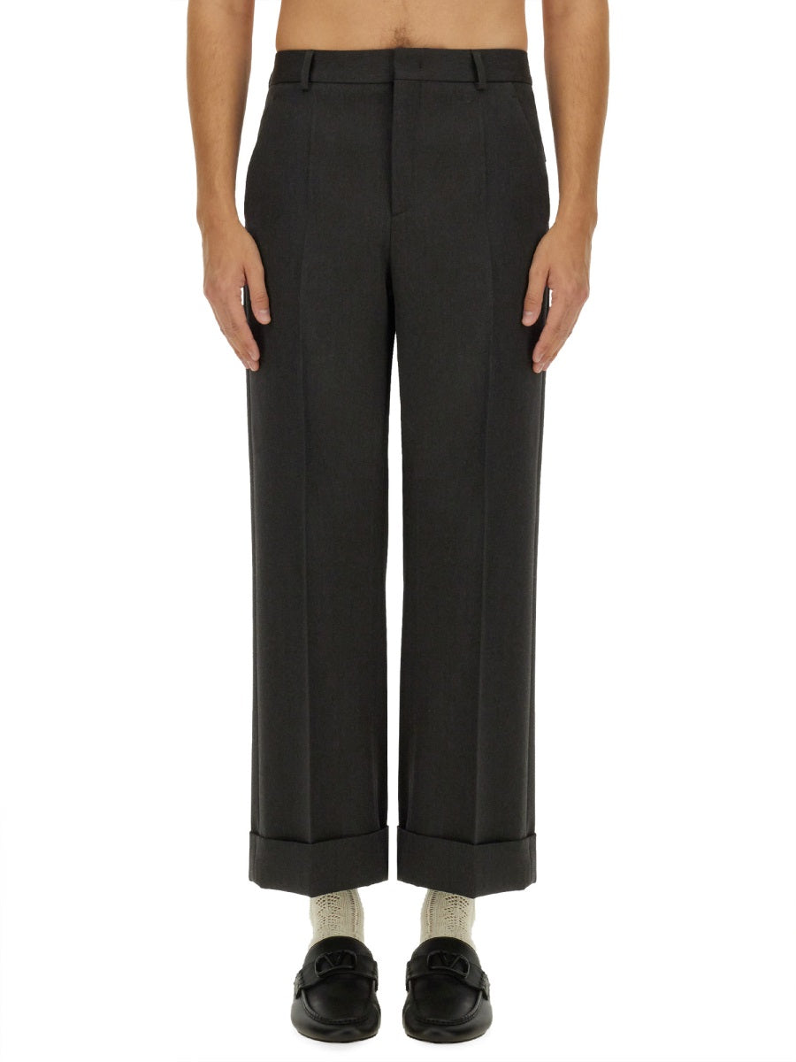 Straight-Leg Pleated Grain de Poudre Wool Trousers