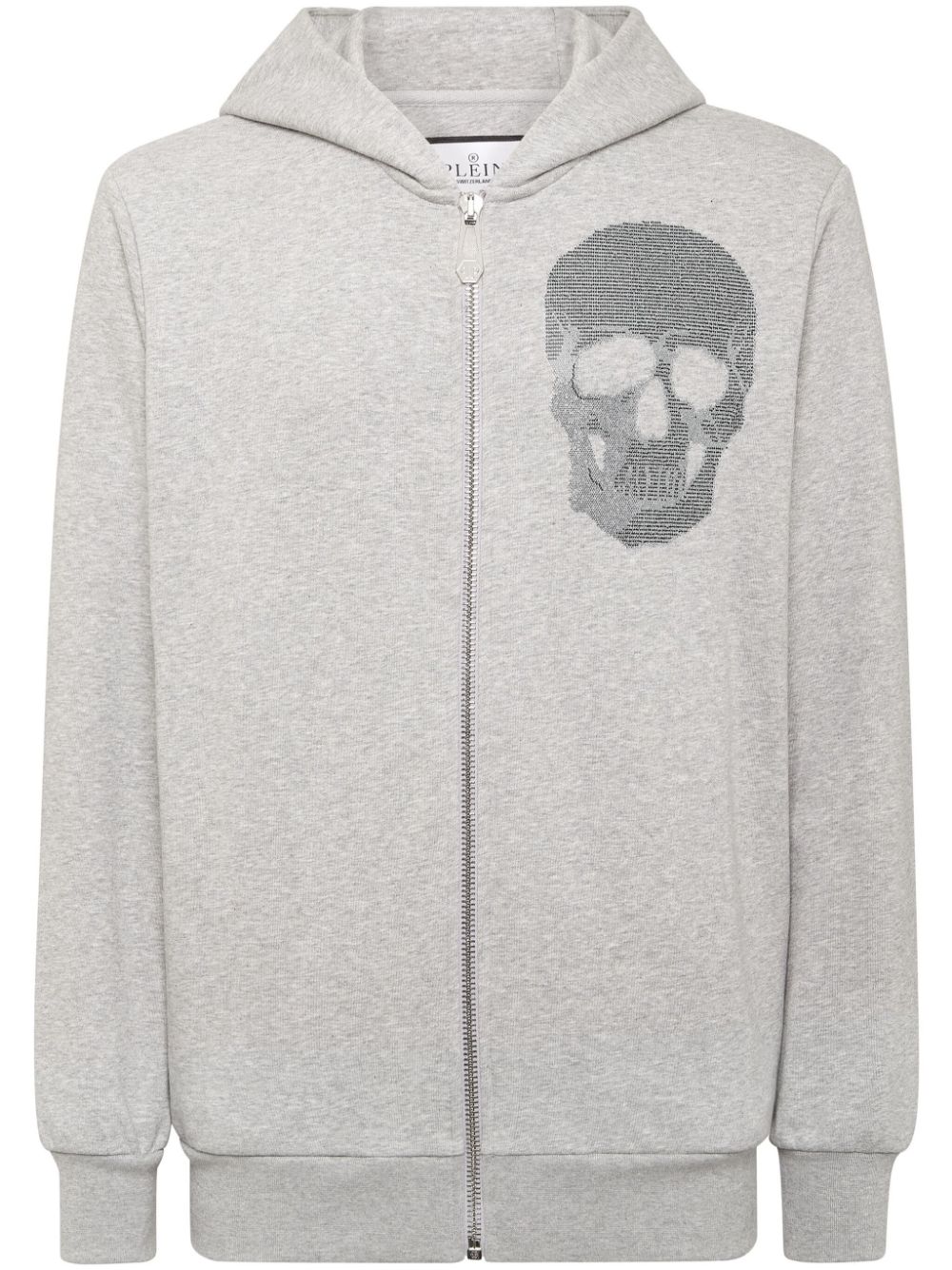 Zip-up skull-embellished hoodie - Grey