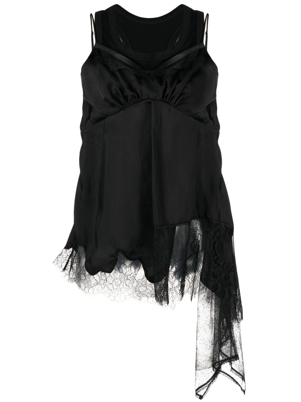 Lace-trimmed double-layer camisole - BLACK