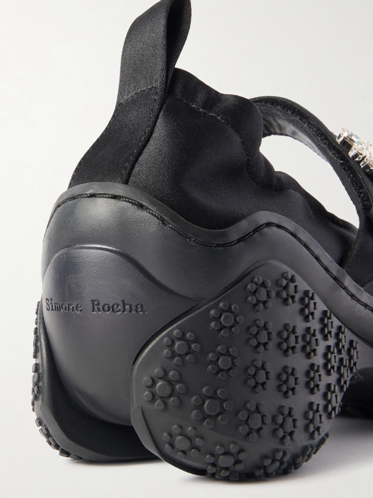 Embellished Satin Mary Jane Pumps - Black