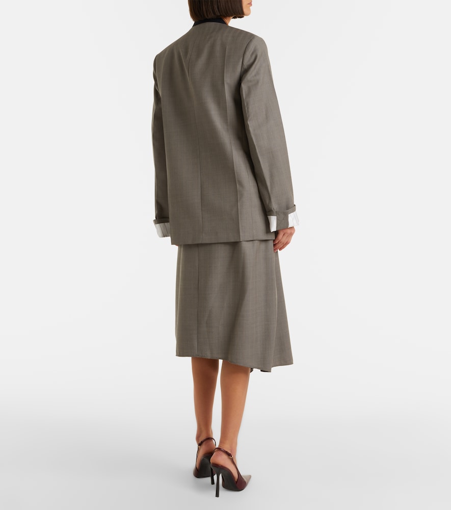 Asymmetric virgin wool midi skirt