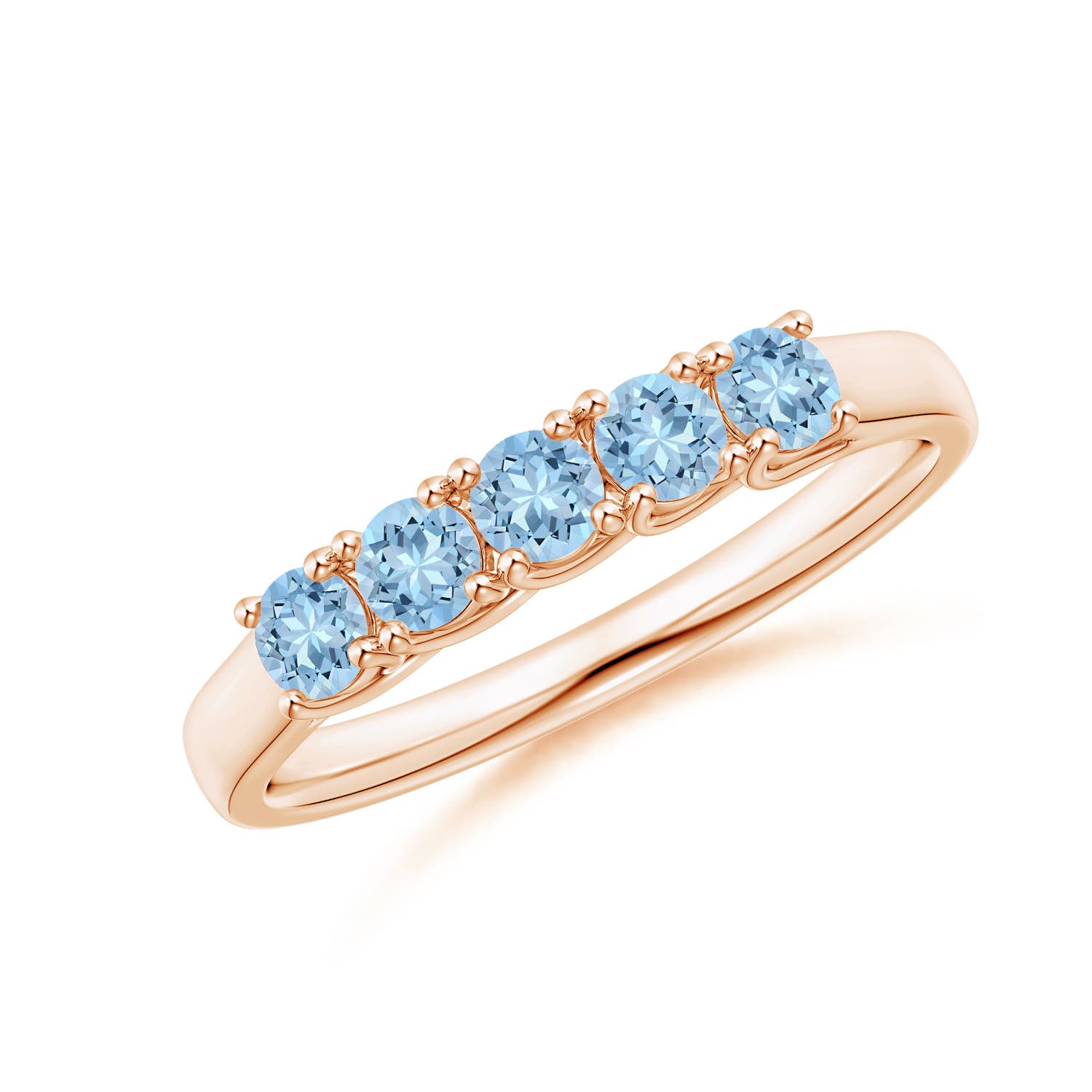 Angara 0.4 Carat Half Eternity Five Stone Aquamarine Wedding Ring in 14K Rose Gold