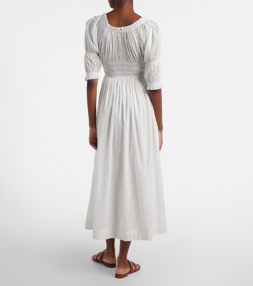 Dôen Ischia gathered polka-dot cotton midi dress