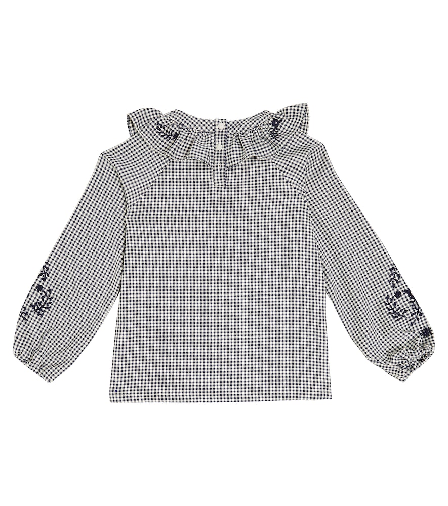 Embroidered checked blouse
