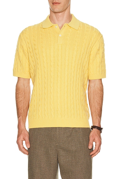 Beams Plus Knit Polo Cable in Olive - Green. L also in