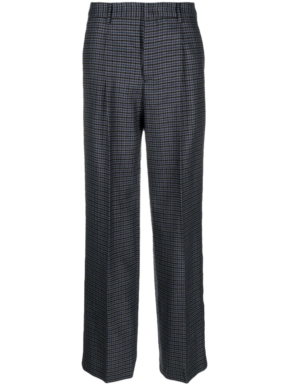 Check-print virgin wool trousers - Blue