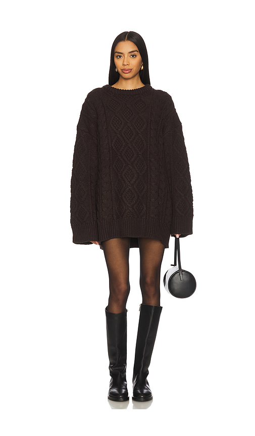 LIONESS Gigi Knit Pullover in Chocolate. L. Also in S, XXS, XS