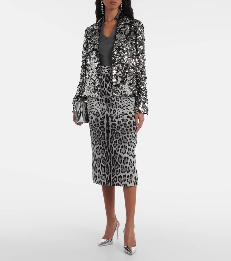 Leopard-print silk-blend pencil skirt