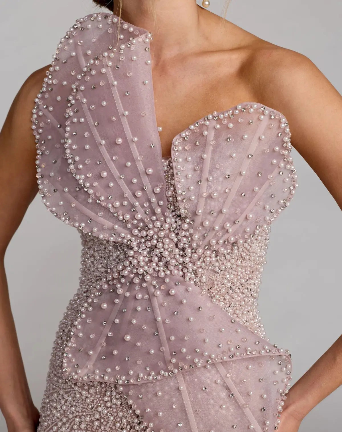 Purple Strapless Embellished Column Gown With 3D Petals