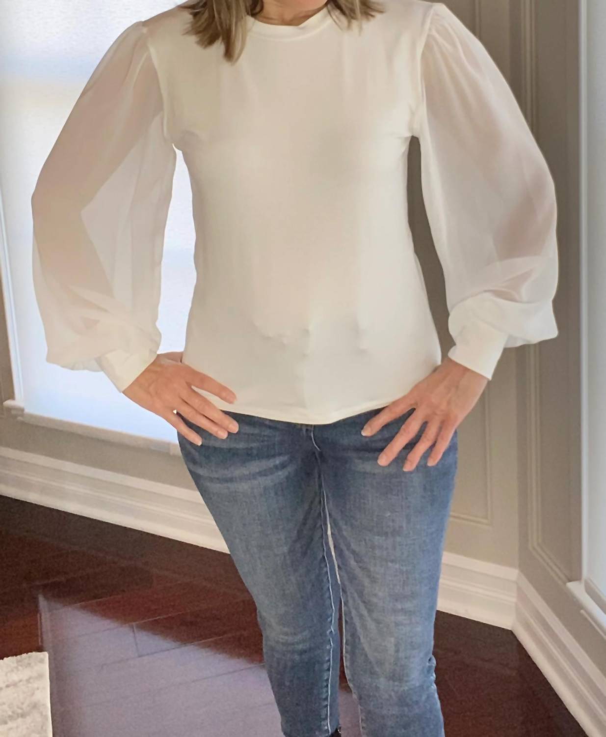 Chiffon Sleeve Top In Ivory