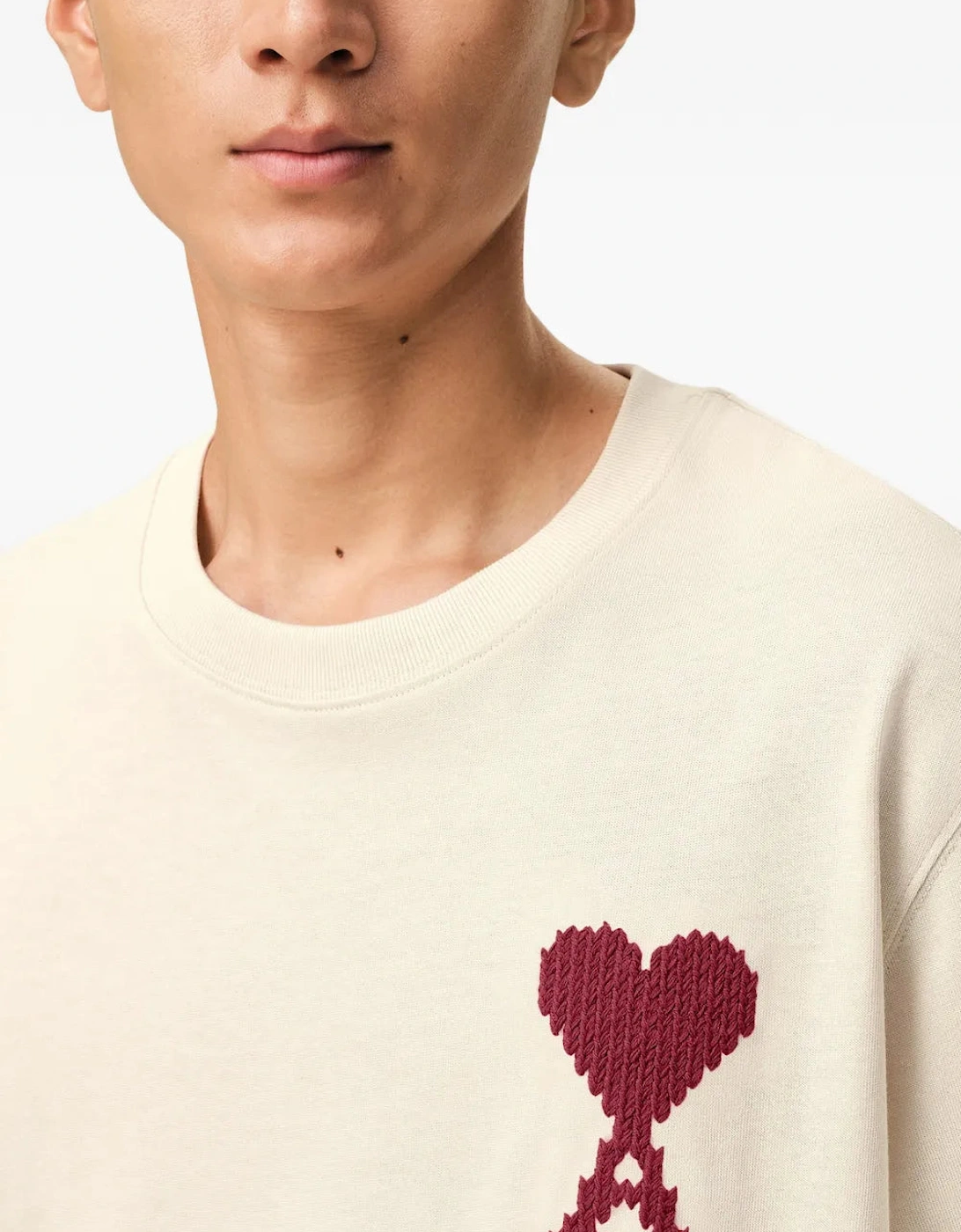 Men's AMI Paris Heart Zigzag T-Shirt Beige - Tan