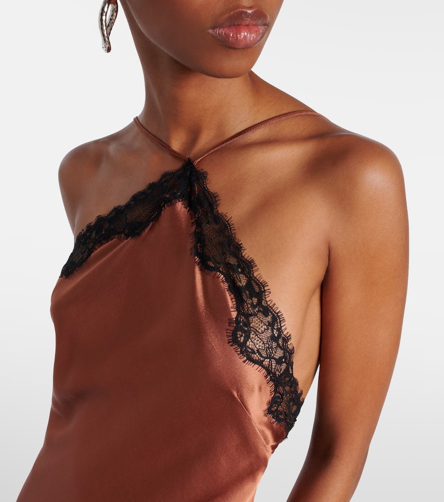 Harlan lace-trimmed satin midi dress