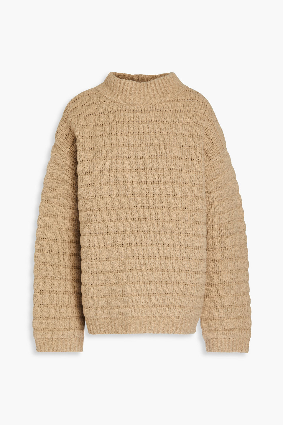 Ribbed bouclé-knit merino wool-blend turtleneck sweater