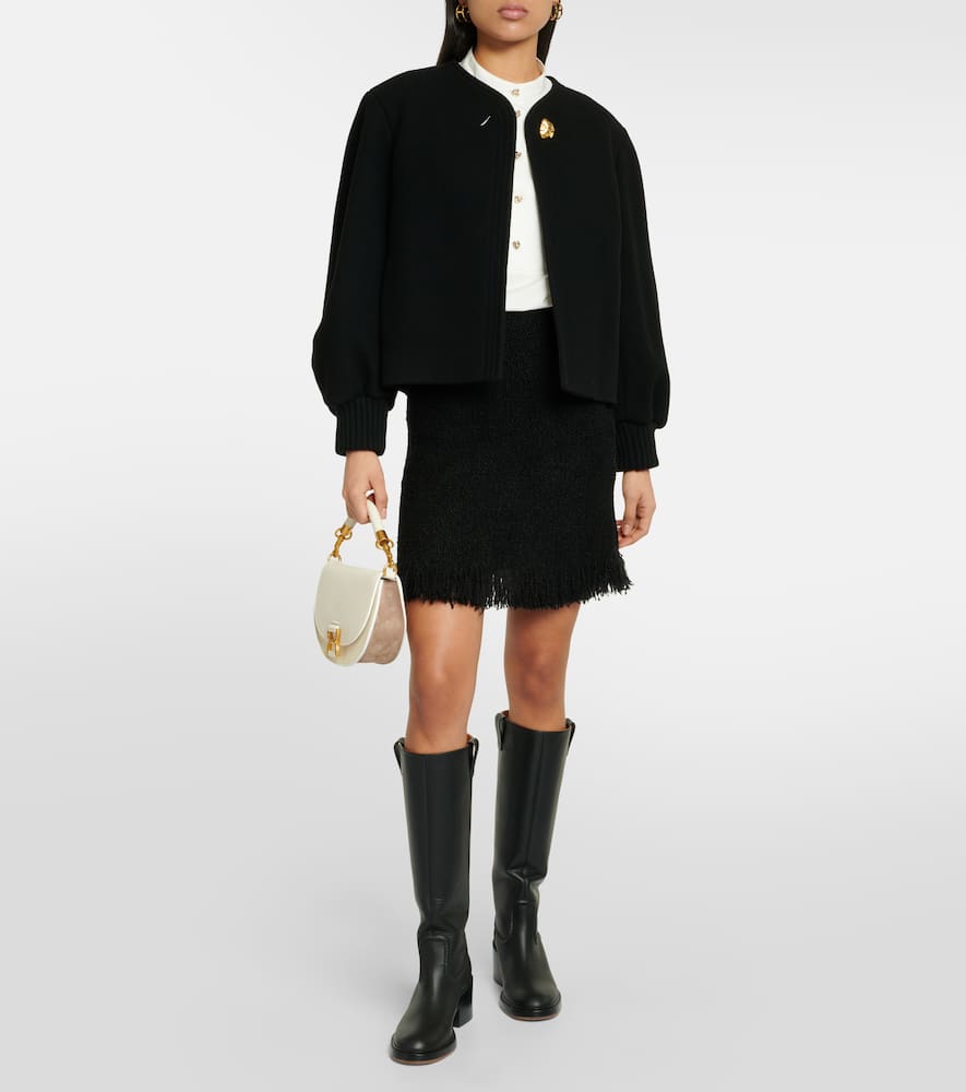 Chloé High-rise fringed wool-blend miniskirt