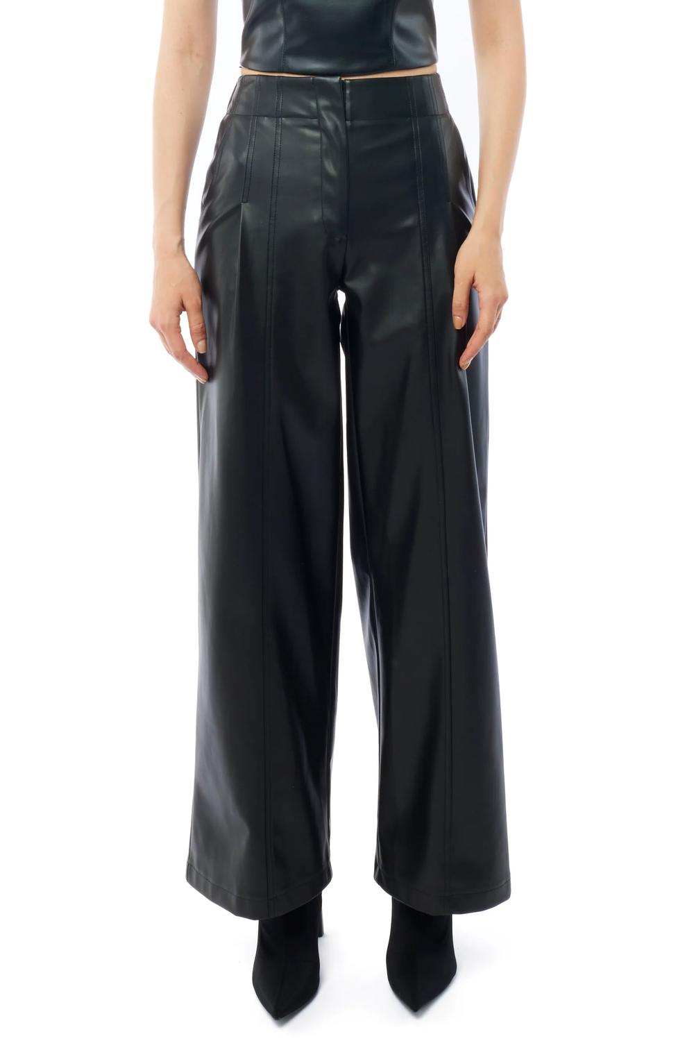 Clark Faux Leather Wide Leg Pant In Black