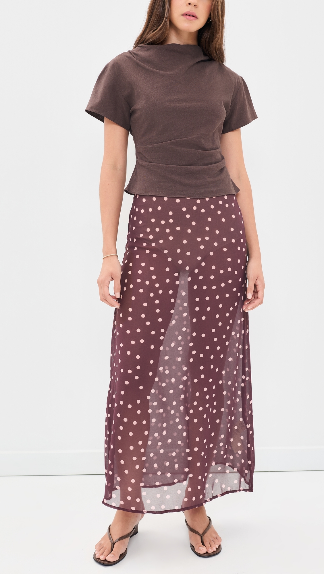 Vilma Sheer Polka Dot Maxi Skirt Wine Polka Dot