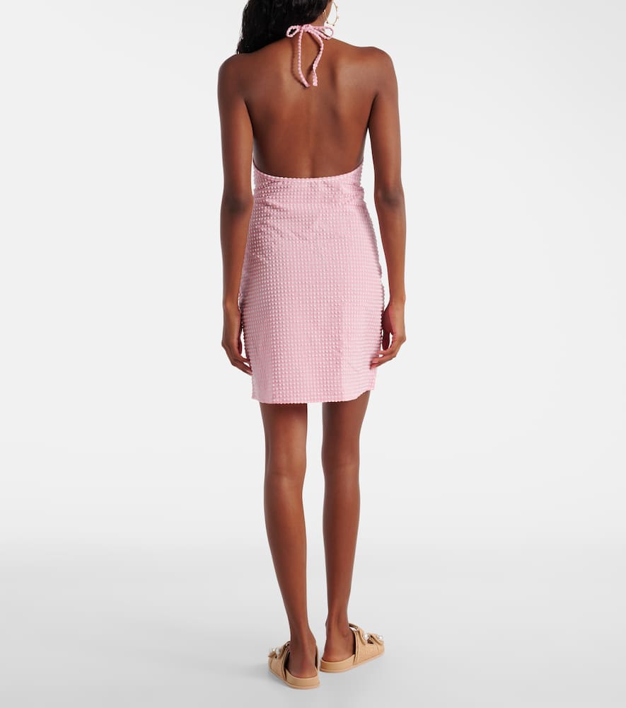 Gingham halterneck seersucker minidress