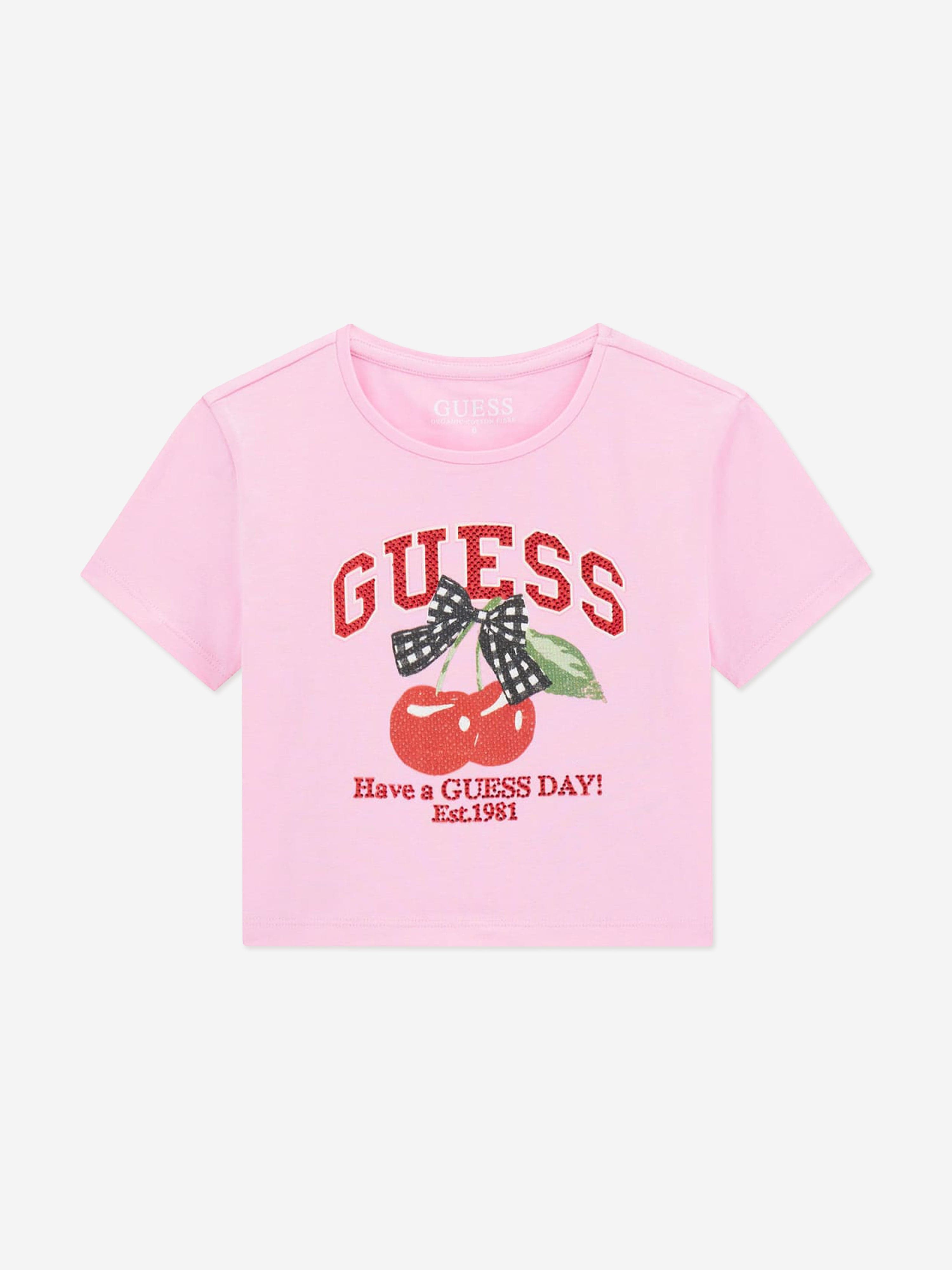 Girls Cropped Cherry T-Shirt in Pink