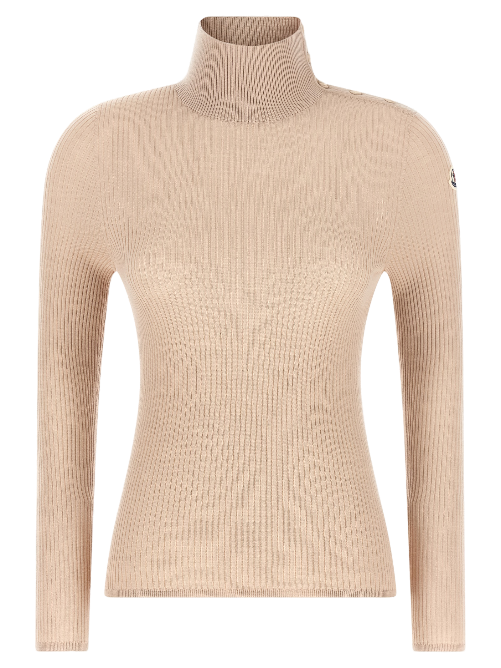 Ribbed Virgin Wool Turtleneck — Beige