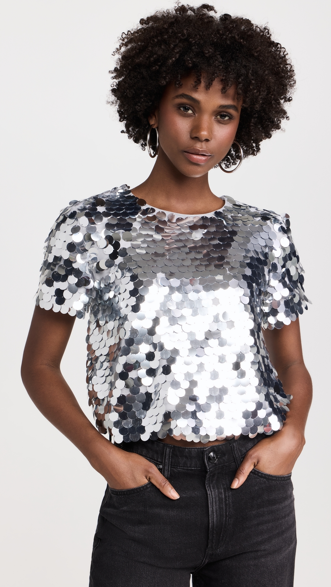 Fisheye Sequins Top Silver