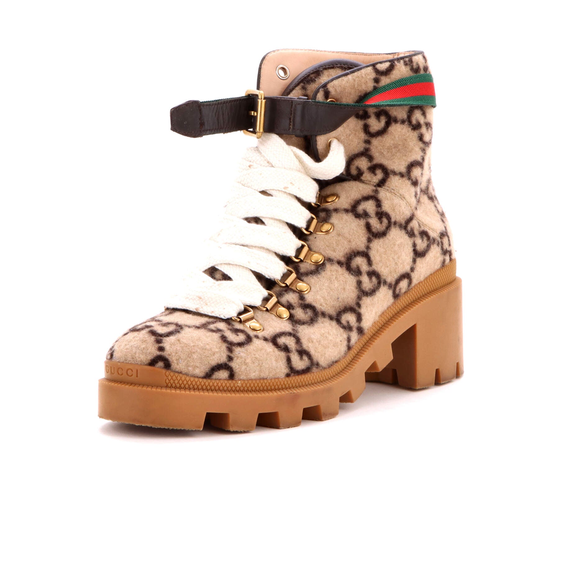 Women's Heeled Lace Up Combat Ankle Boots GG Wool