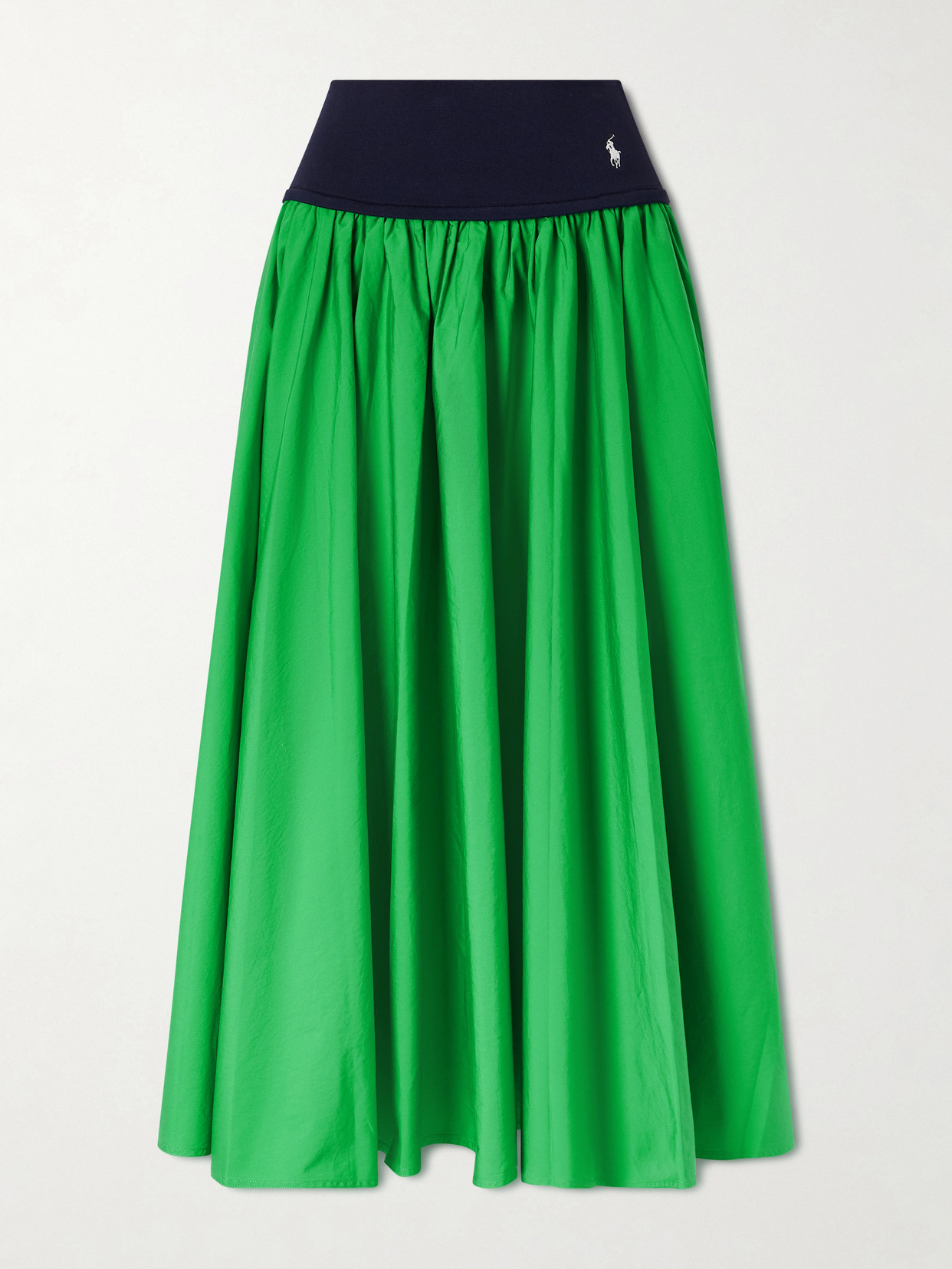 Ribbed Cotton-poplin Maxi Skirt - Green