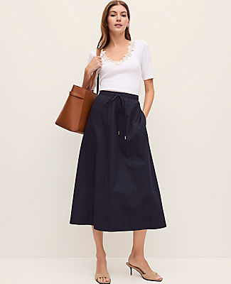 Ann Taylor Weekend Drawstring Waist Midi Skirt