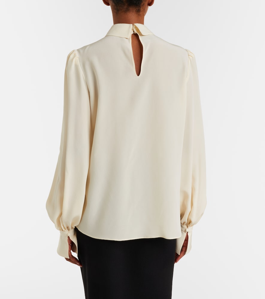 Floral-appliqué silk crêpe de chine blouse