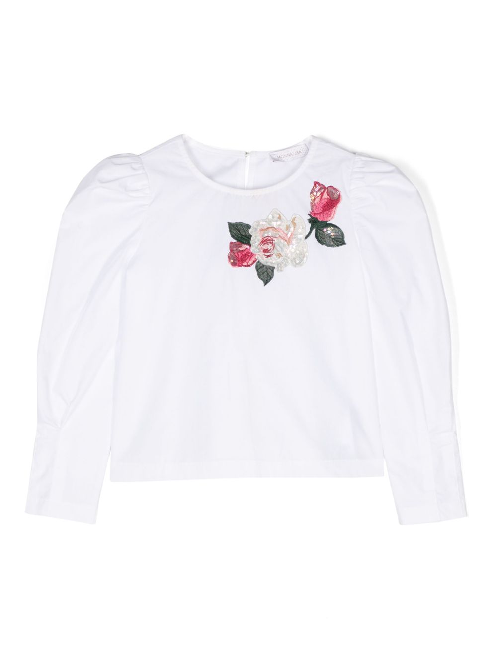 Monnalisa floral-embroidery cotton blouse - White