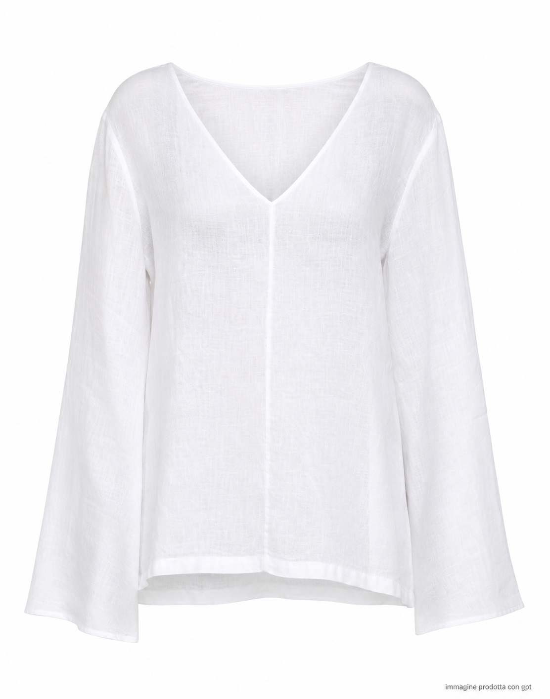 White V-Neck Linen Long-Sleeve Top