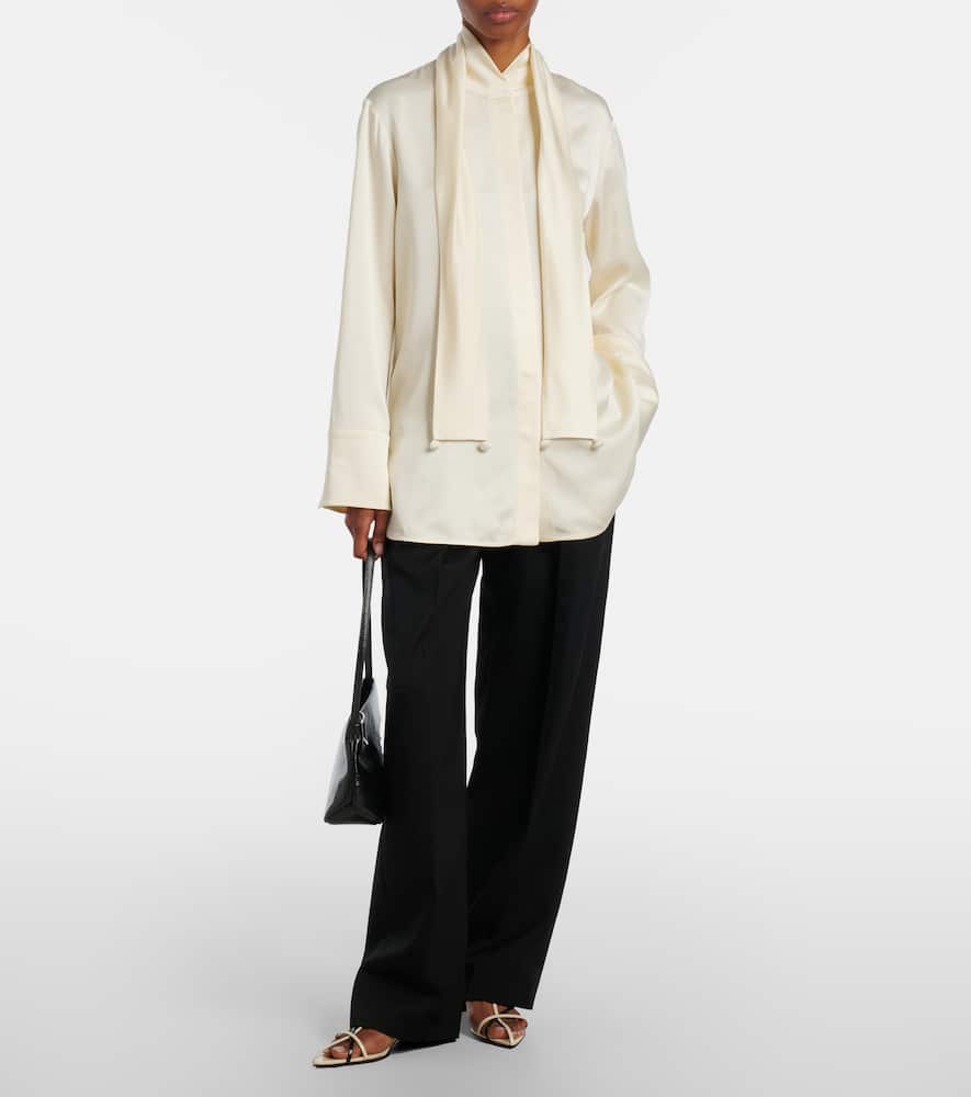 Scarf-detail satin shirt