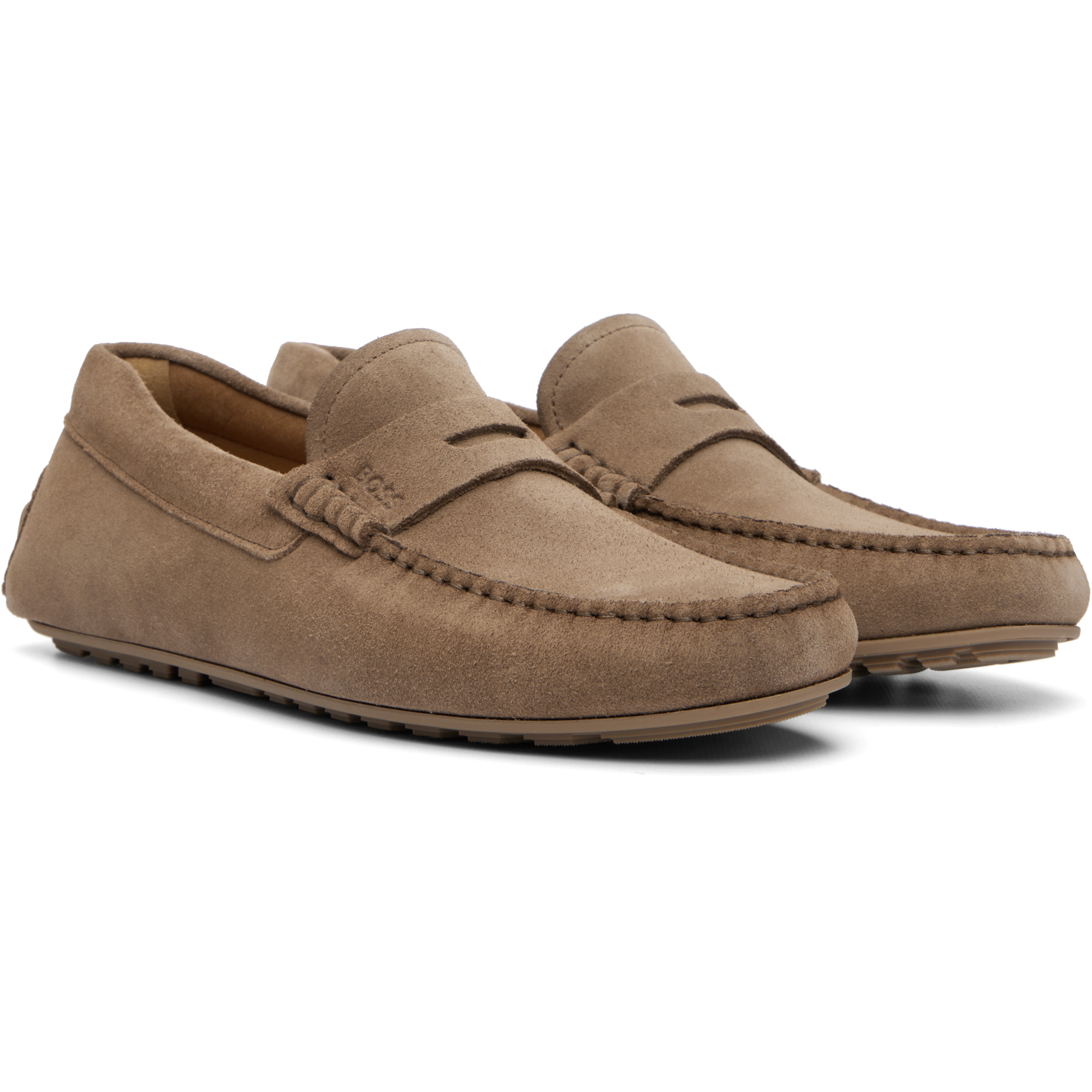 Beige Penny Trim Suede Loafers