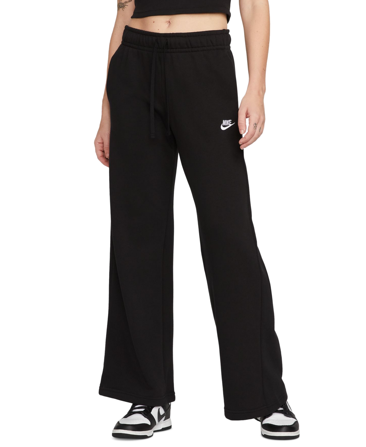 Women's Sportswear Club Fleece Mid-Rise Wide-Leg Sweatpants - Black