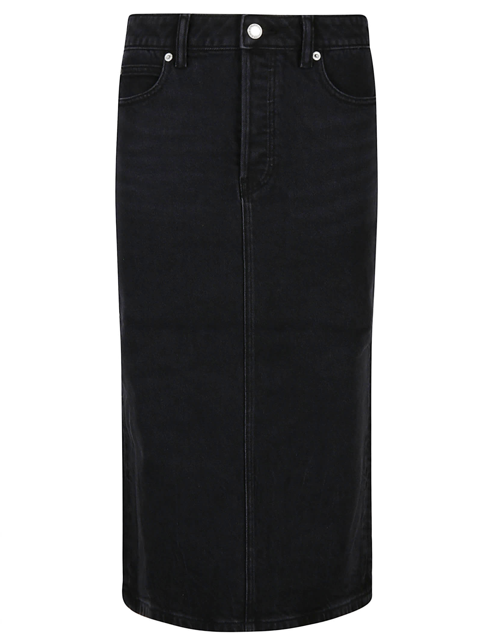 Low-rise denim midi skirt - Grey