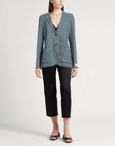 Woman Blazer Slate blue Size L Cotton, Linen, Elastane