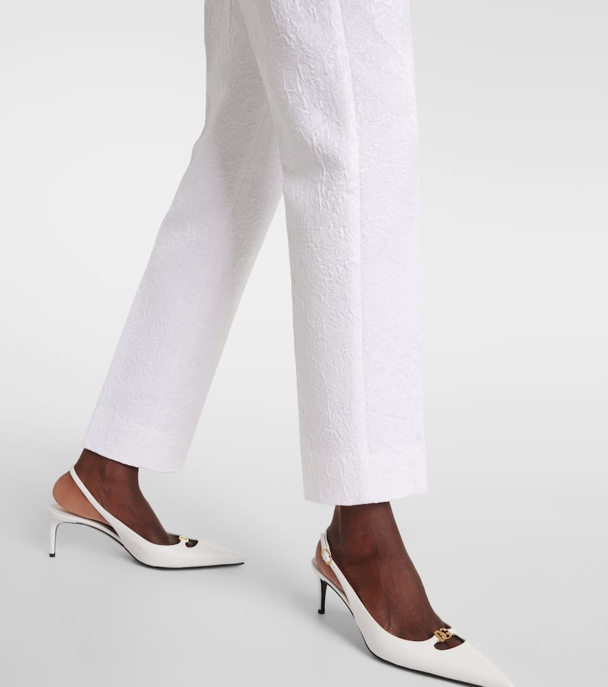 Cotton-blend brocade slim pants