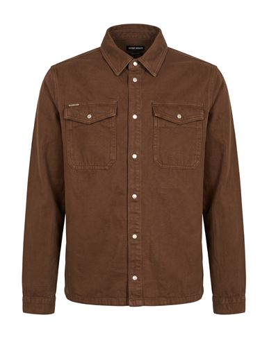 Man Denim shirt Brown Size 34 Cotton