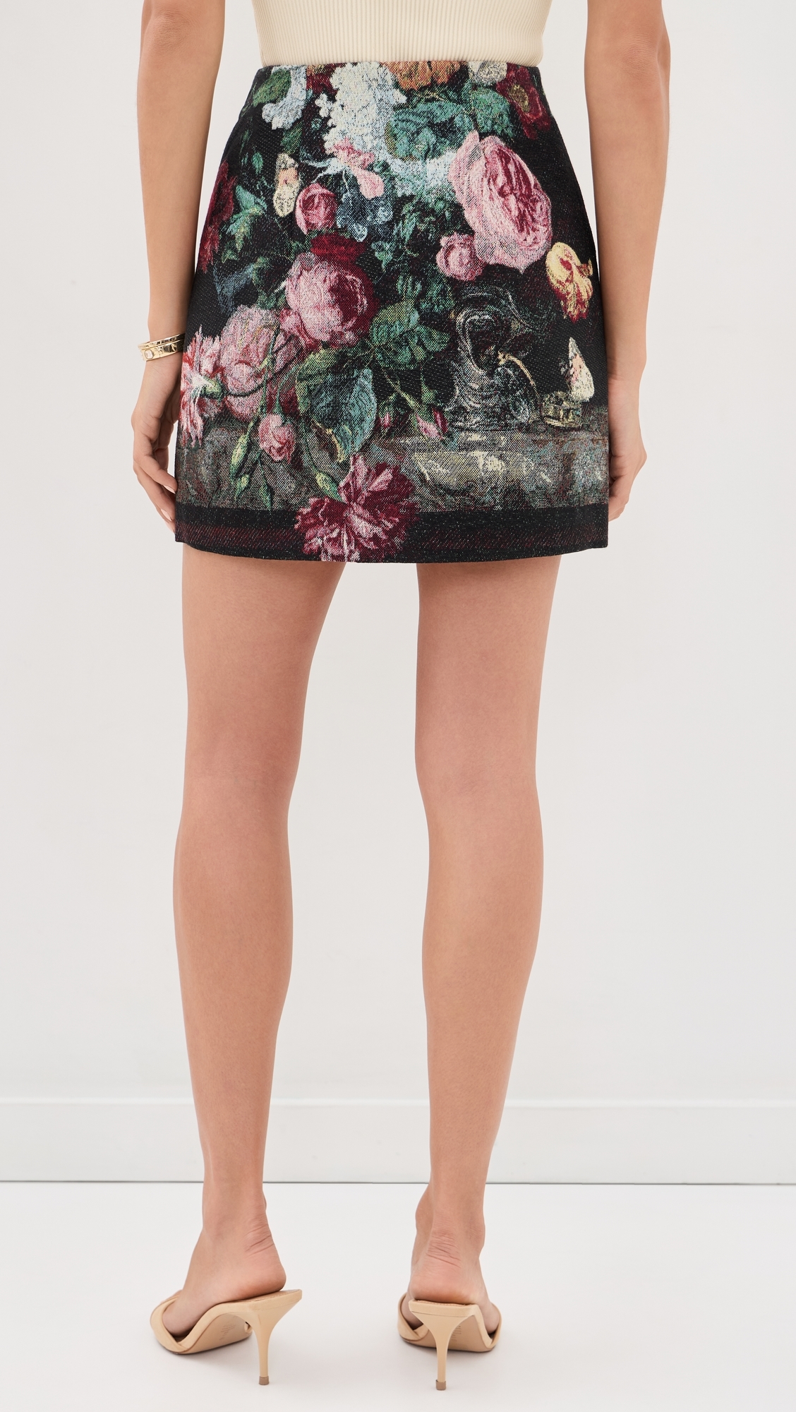 Marseille Mini Skirt Blk Multi Rose Vase Tapesty