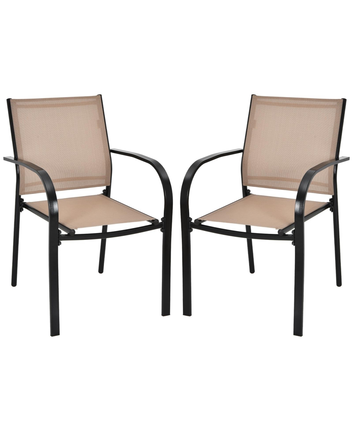 Set of 2 Patio Stackable Dining Chairs with Armrests Garden Deck-Brown - Brown and Black