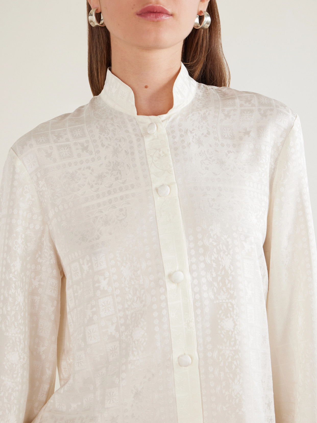 Nisha Silk-jacquard Shirt - Neutrals