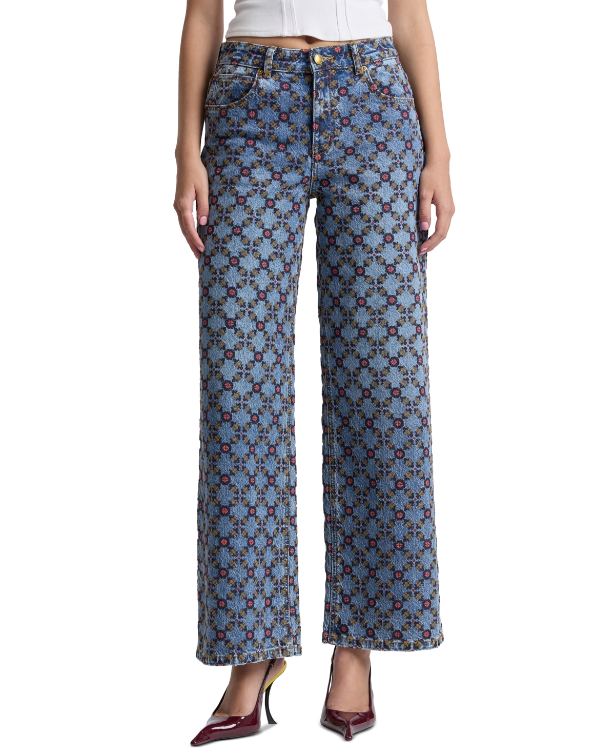 Women's Mid-Rise Wide-Leg Jeans - Cafe Wash/amara Tile