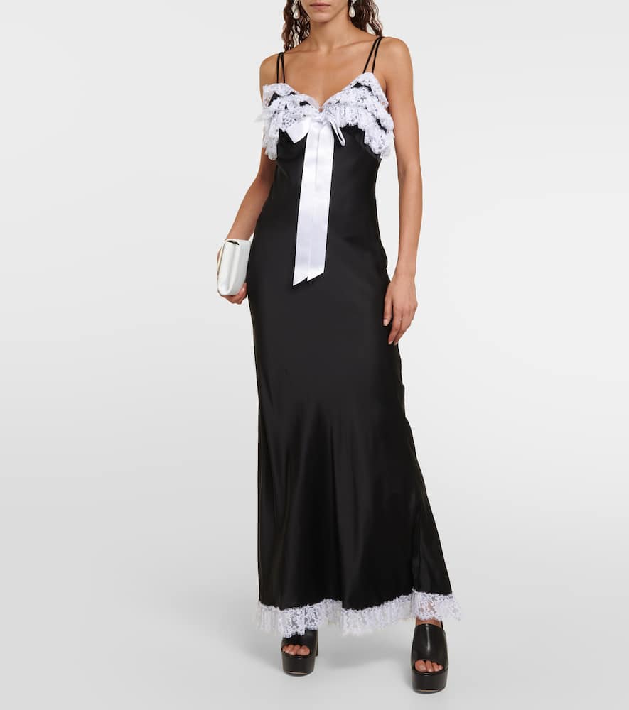 Lace-trimmed silk maxi dress