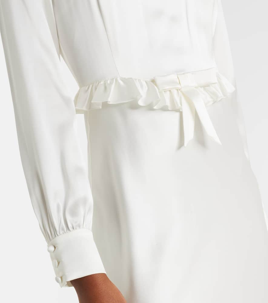 Bow-detail ruffled silk satin midi dress