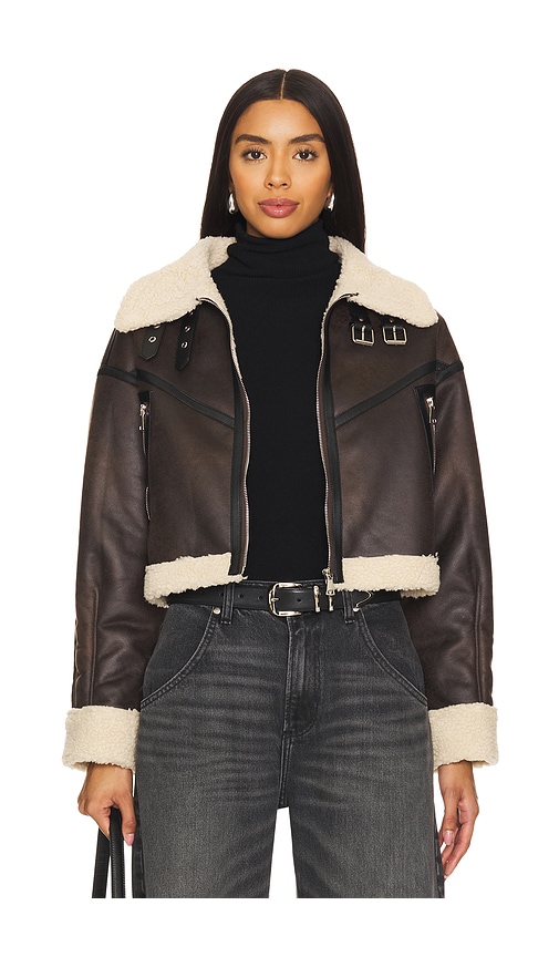 Superdown Amelia Faux Leather Jacket in Brown. - L also in XS, XXS