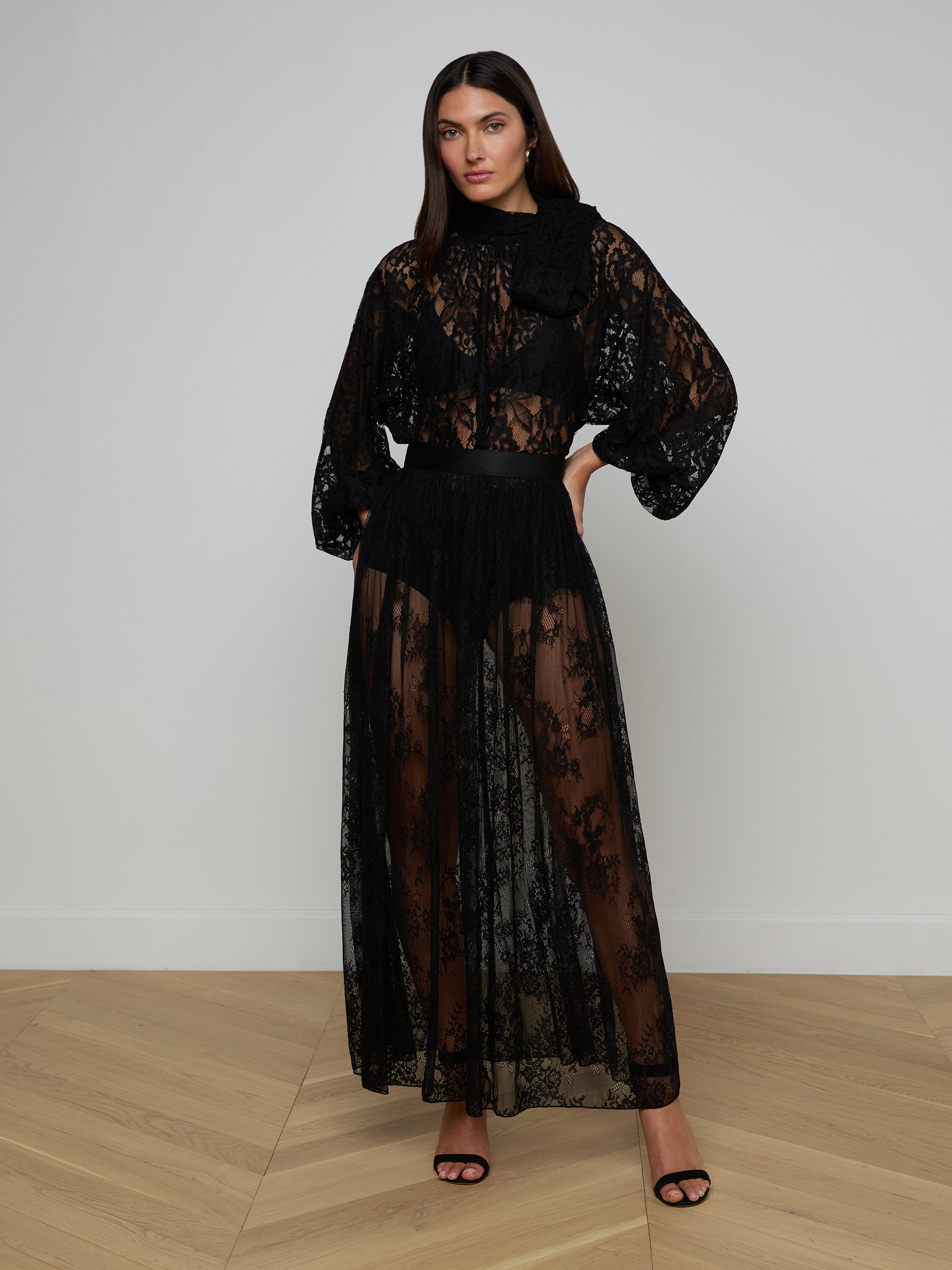 Alona Lace Maxi Skirt In Black