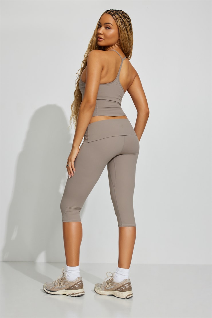 Active Foldover Capris - Beige - Women Clothing