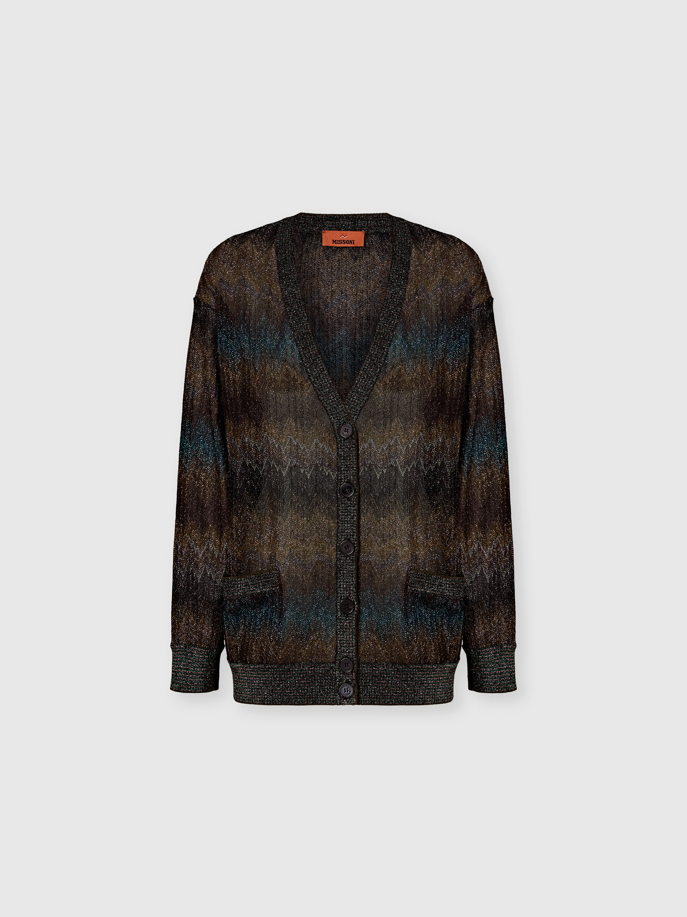Missoni - Oversized cardigan in viscose lamé with snake motif, Women, Green& Brown