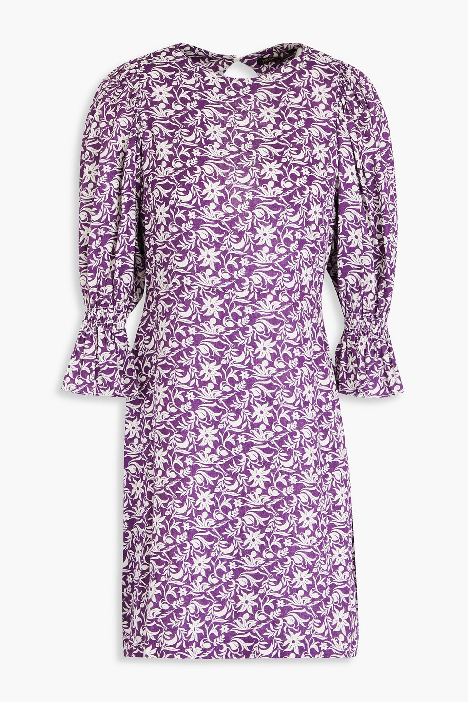 Cutout floral-print linen-blend mini dress
