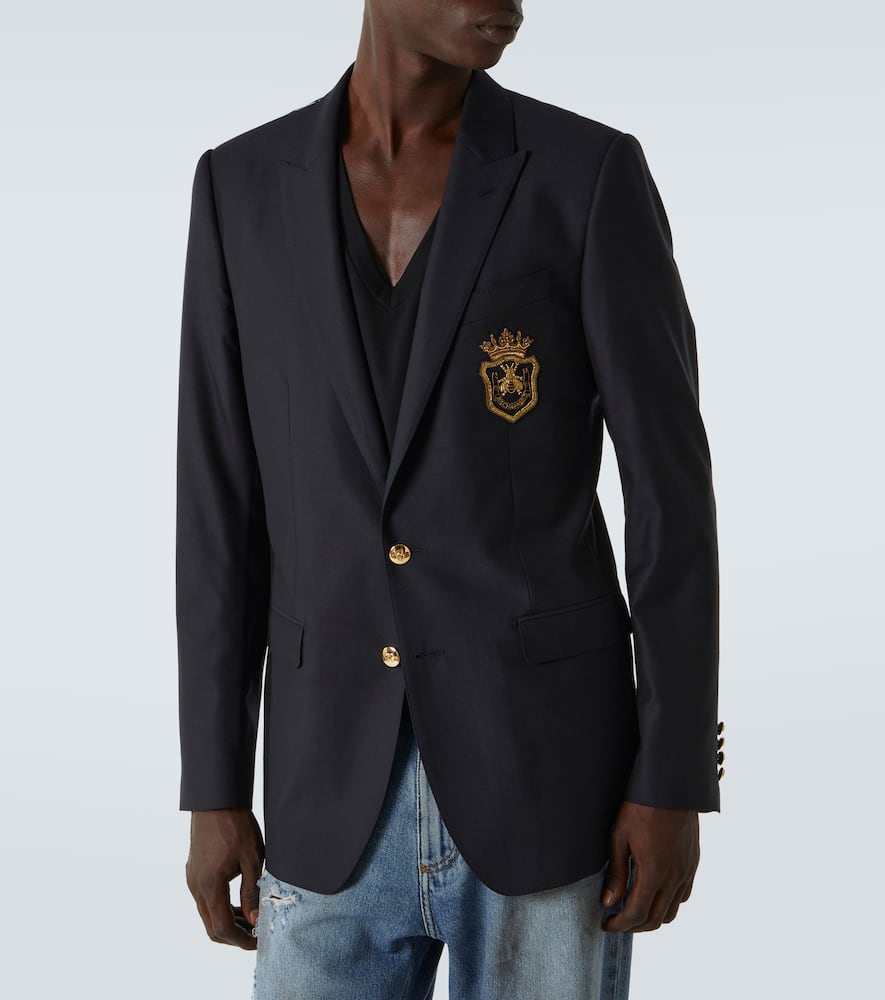 Patch-appliqué wool and silk blazer