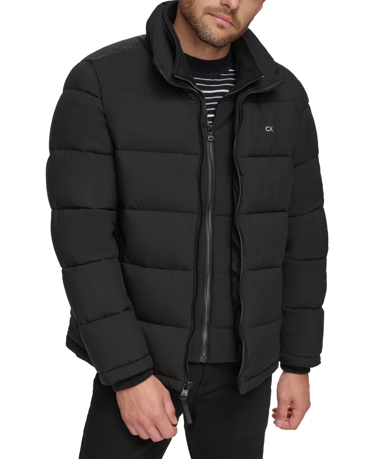 Men's Puffer With Set In Bib Detail, Created for Macy's - Ebony